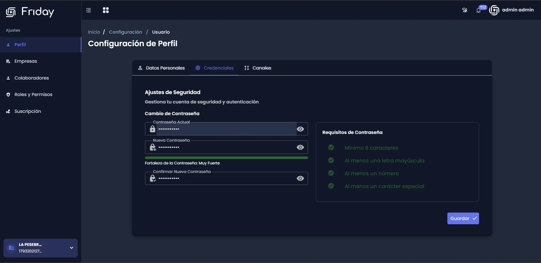 Vista principal del módulo Perfil