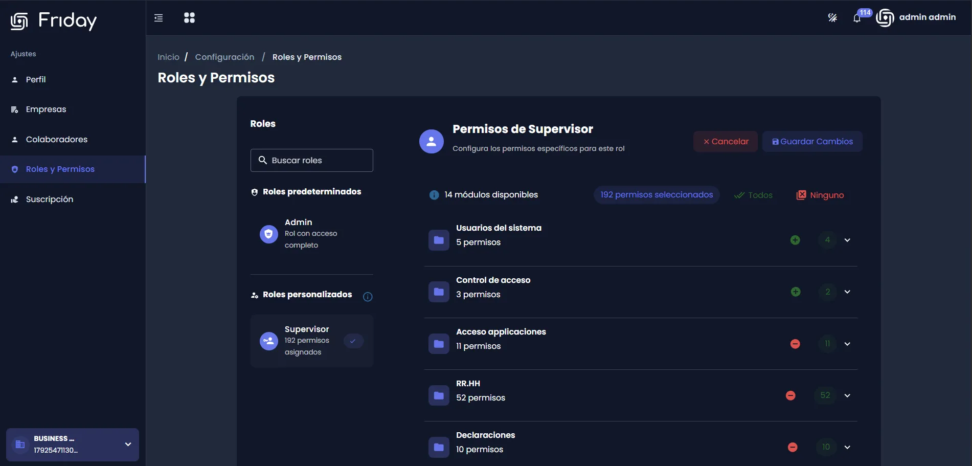 Vista principal del módulo Empresas